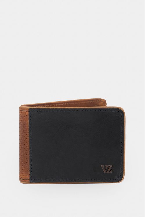 Lines Contrast Leather Wallet in Blue
