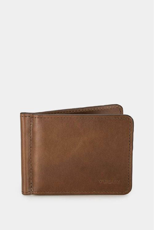 Contrast Leather Card Holder in Brown