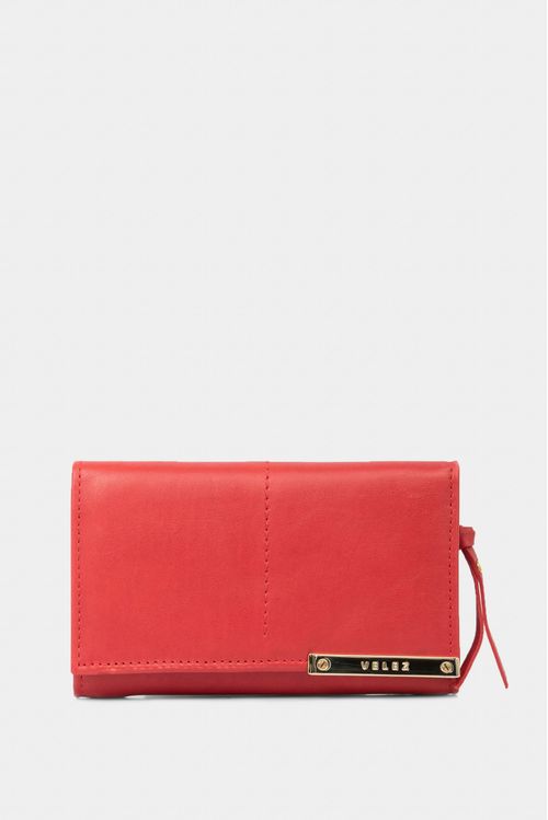 Genuine Leather Wallet in Red with Metallic Appliqué
