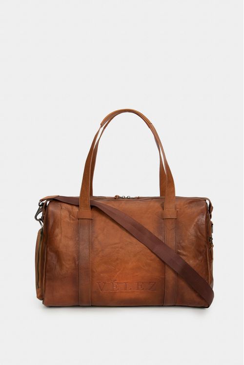 Men’s Essential Bowling Bag in Honey-Colored Leather with Hand-Aged Effect