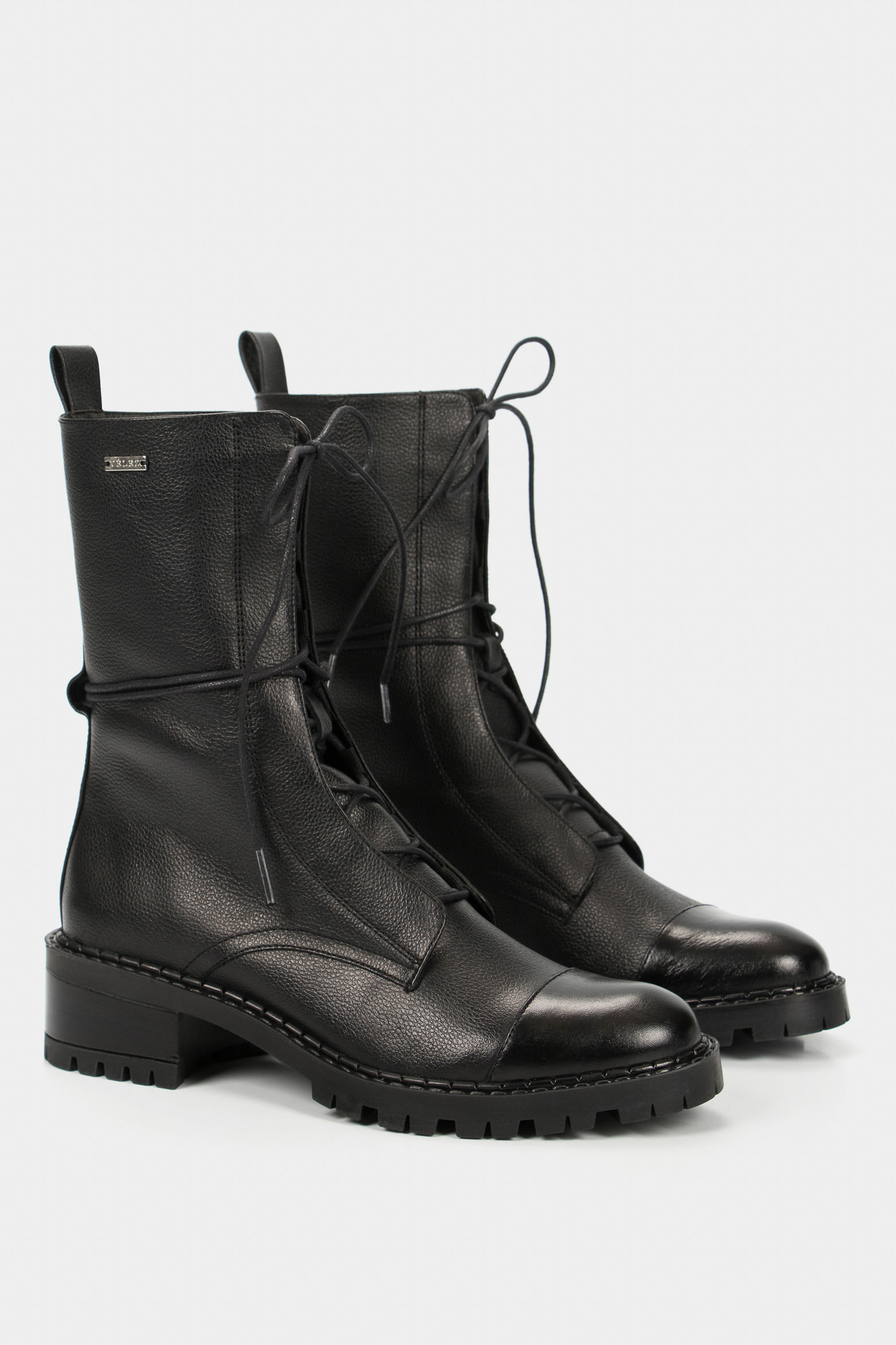 Women's Paramo Lace-Up Combat Boots in Black Leather | Vélez