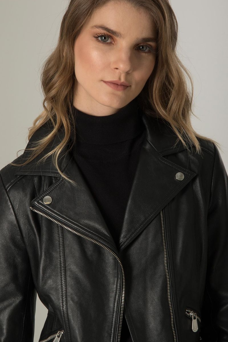 Women’s Island Leather Biker Jacket in Black with Zippers | Vélez