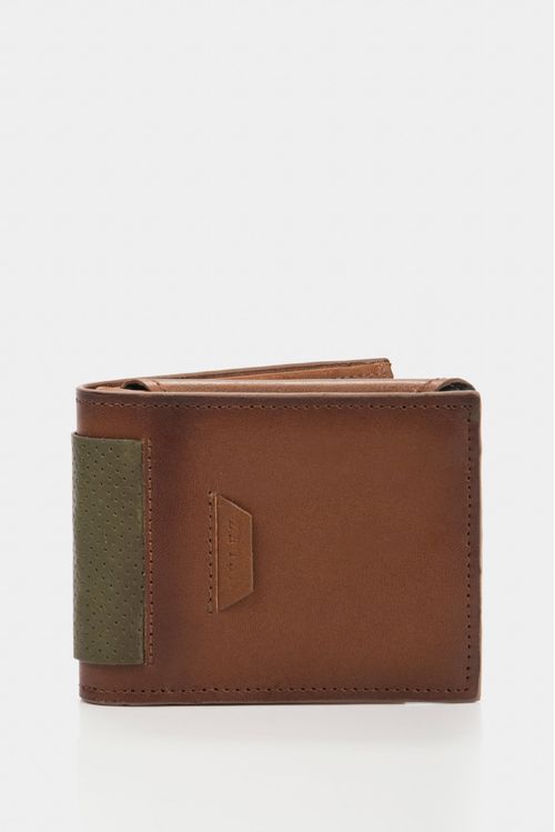 Men’s Walnut Three-Compartment Wallet in Honey Leather with Aged Finish