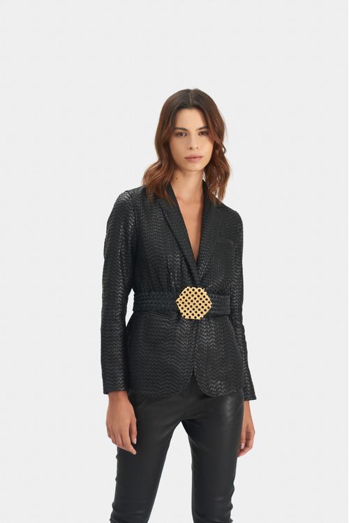 Tatacoa woven leather blazer for women straight fit