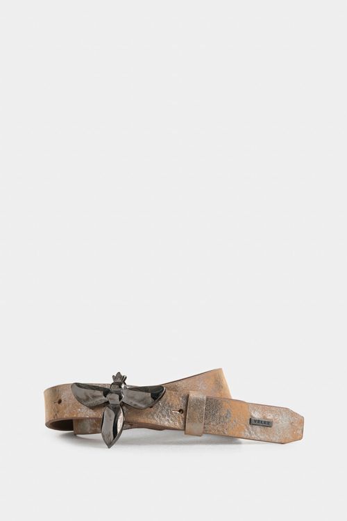 Folia Leather Single-Sided Belt for Women with Bee Silhouette