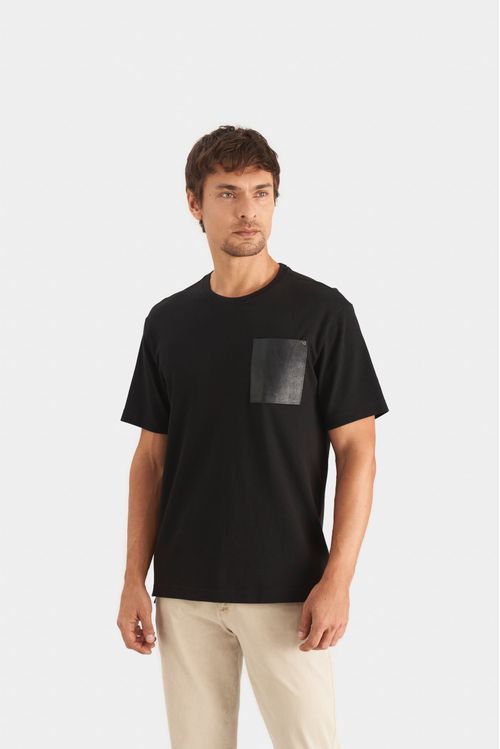 Cotton T-Shirt for Men with Leather Pocket