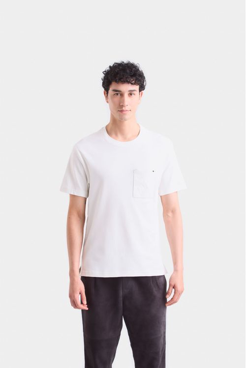 Cotton T-Shirt for Men with Leather Pocket