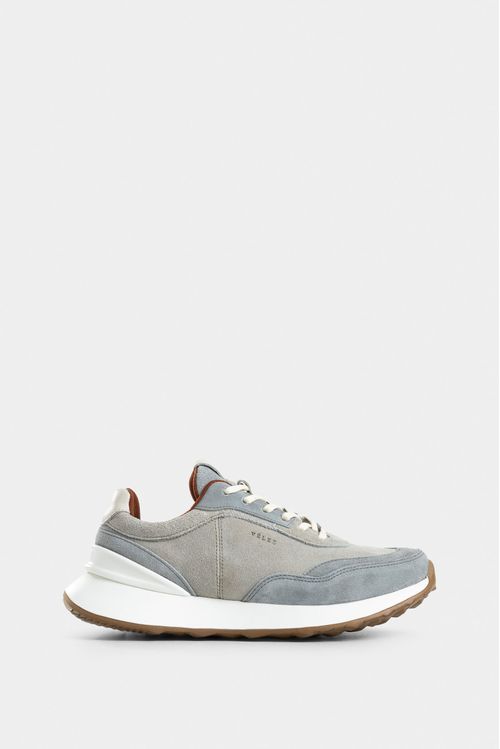 Hazelnut Suede Leather Tennis Shoes for Men, Color Contrast