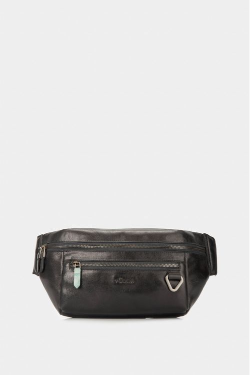 Tivoli Leather Fanny Pack for Men with Nylon Strap Black