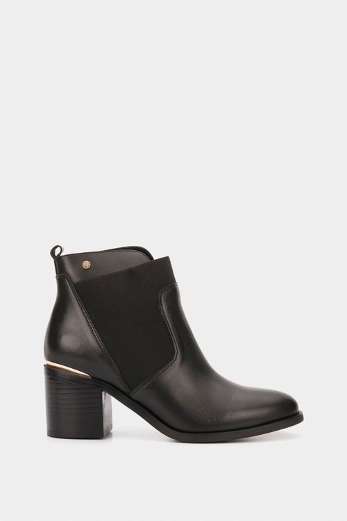 Burgos Leather Booties with Black Applique