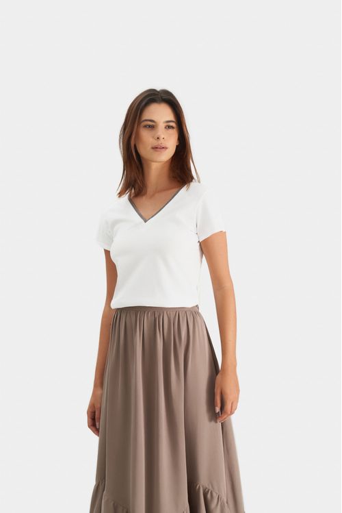 Women's Decorative Metallic Milgrain Basic Tee