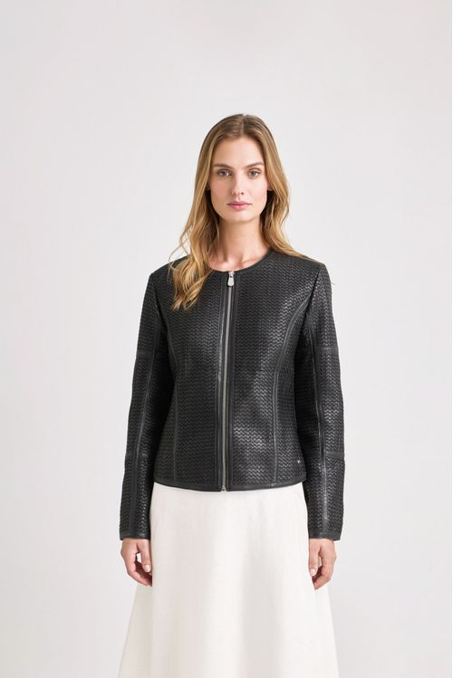 Woven Leather Jacket for Women
