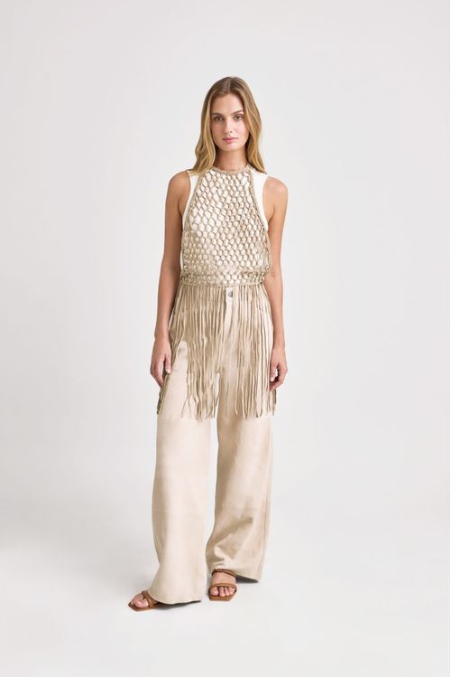 Astromeila Macramé Knit Vest for Women with Fringes