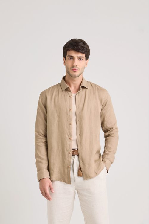Long Sleeve Linen Shirt for Men with Semi-Fitted Silhouette