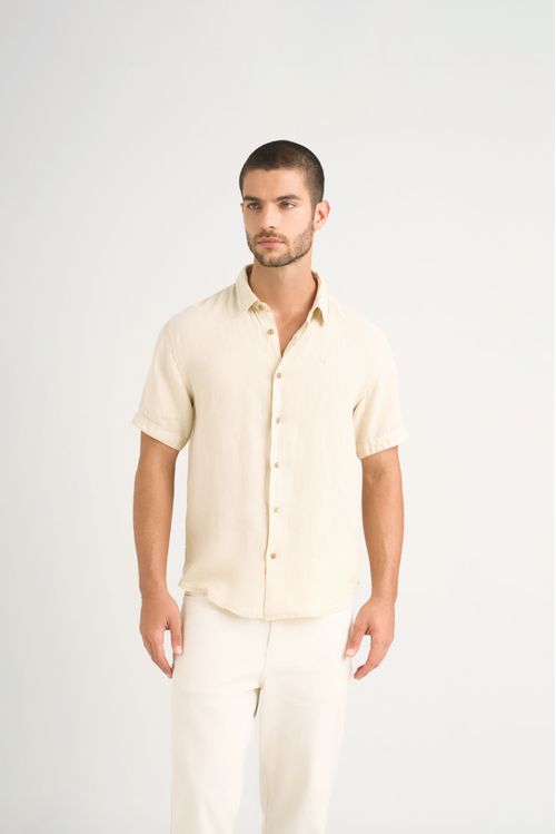 Men's Linen Short-Sleeve Shirt with VZ Embroidery