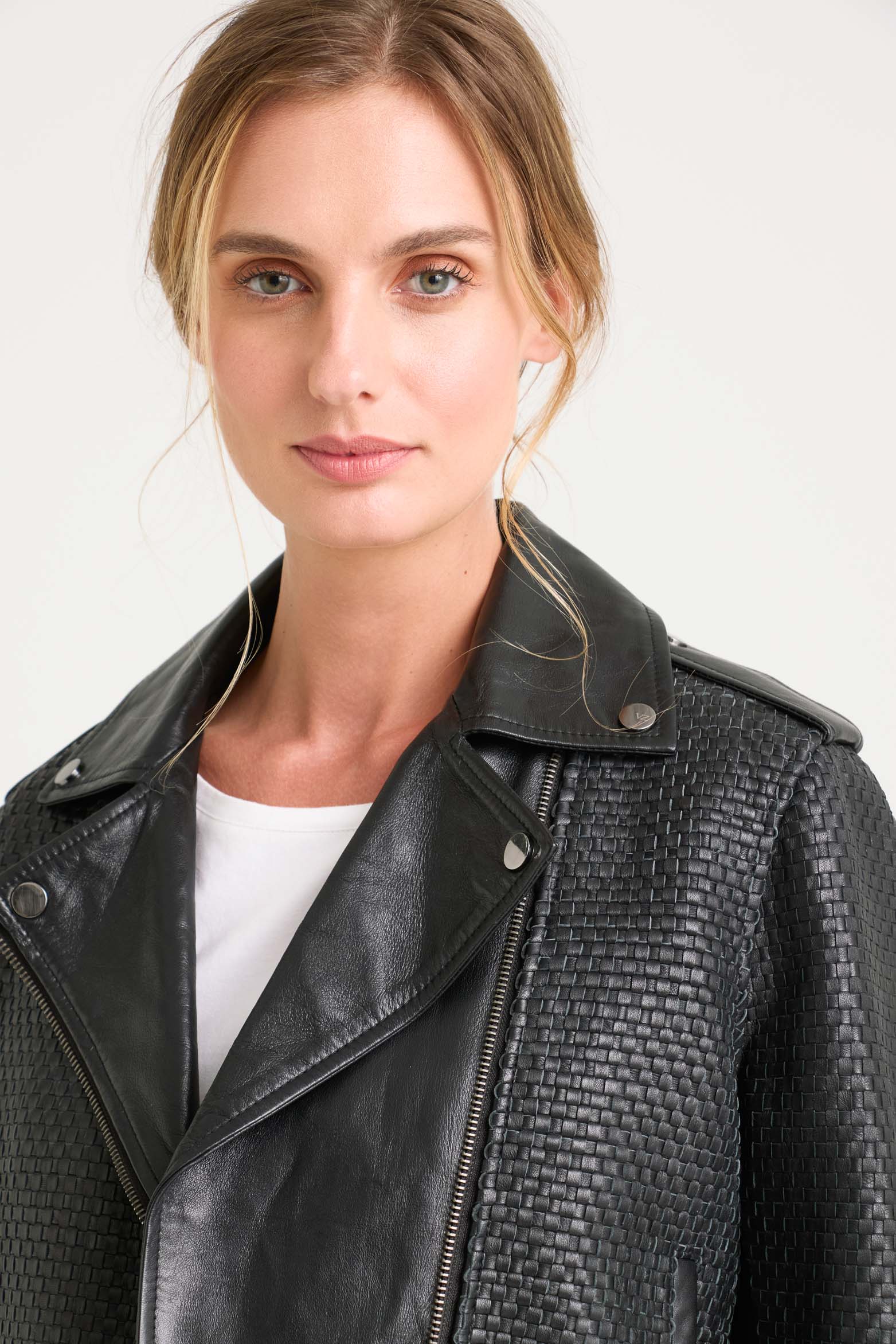 Claire Leather Woven Biker Jacket for Women