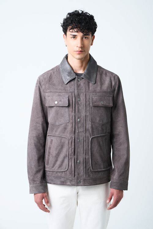 Aron Suede Jacket for Men with Leather Detail