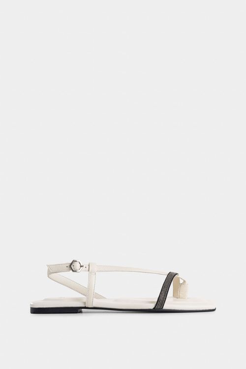 Sirio Flat Leather Sandals for Women with Millaré Detail