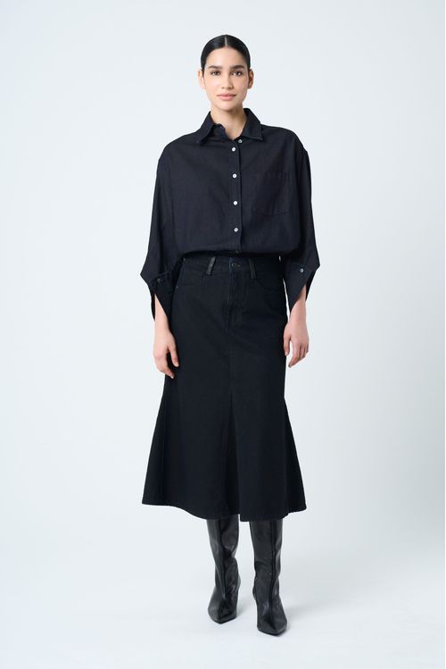 Raw Long Skirt for Women with Leather Detail