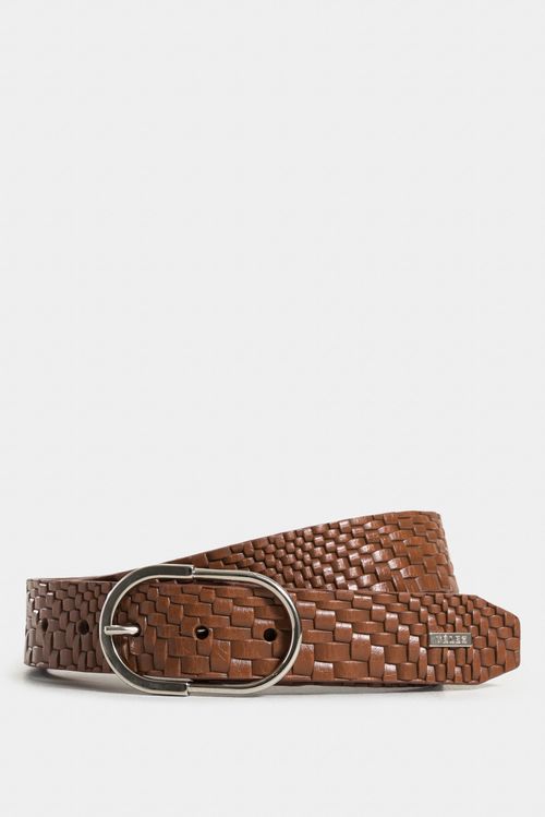 Trufa regular women's embossed leather belt with geometric silhouette in honey