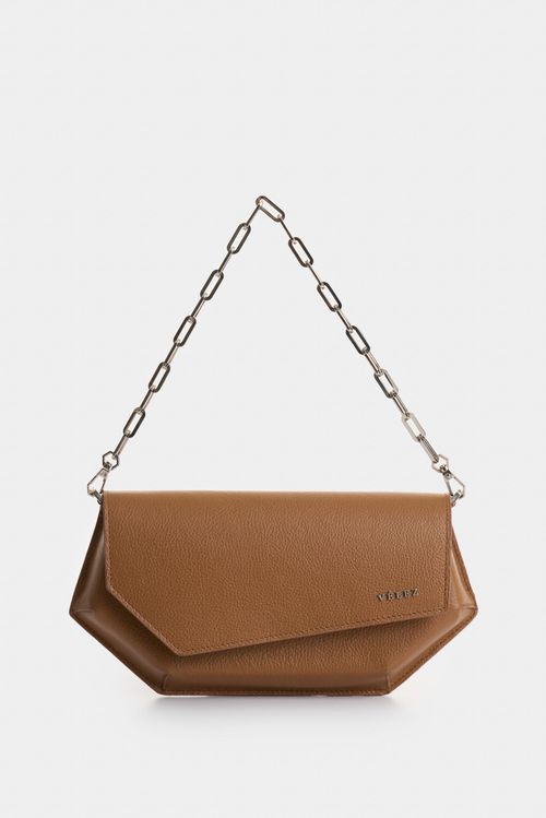 Women's Leather Bowling Hexa Baguette Bag with Chain Detail