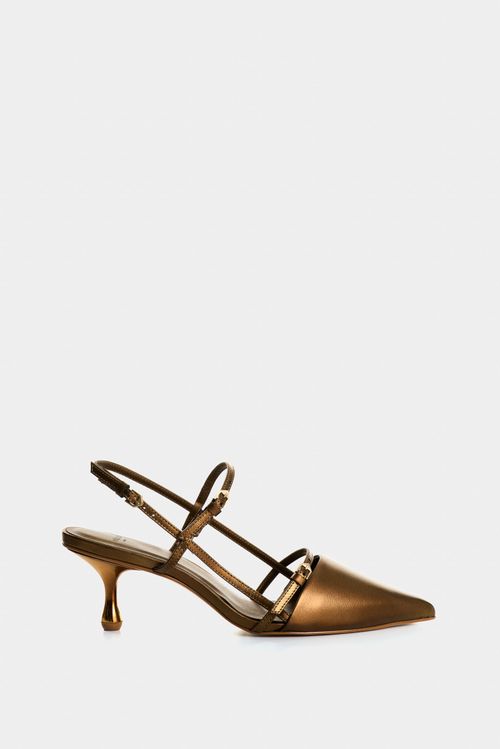Brielle Closed-Toe Heels in Folia Leather with Shimmer