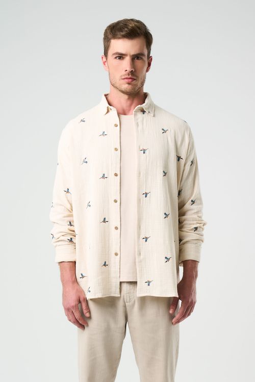 Men's long-sleeved embroidered shirt