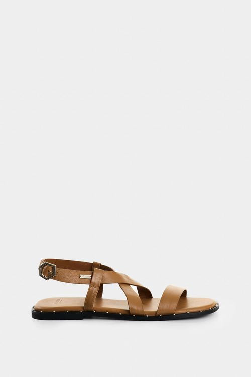 Aviva Women's Leather Flat Sandal, Gleaming Finish